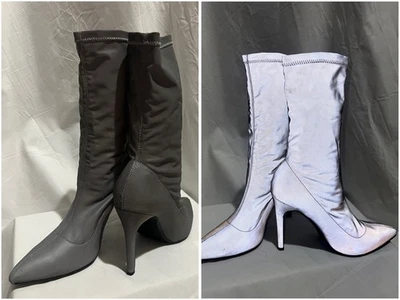 Otoño Mujeres Tacones Altos Satén Punta Punta Bota Corta Tacón Fino Elastizado Calcetín Bota Foto 1 de 4