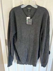 Club Room Luxury 100% Cashmere Men's V Neck Sweater Charcoal Gray NWT Size L - Picture 1 of 2