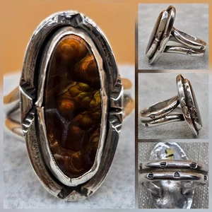 Vintage Navajo Western Sterling Silver 925 Fire Opal Handcrafted Ring 9-9.25 - Picture 1 of 12