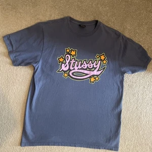 Stussy Star Script T Shirt Ss23 - Medium M Midnight Navy Blue - Picture 1 of 6