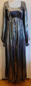 GORGEOUS Vintage 70s Handmade Liquid Silver Goddess Gown EmpireWaist Dress S/M - Picture 1 of 21
