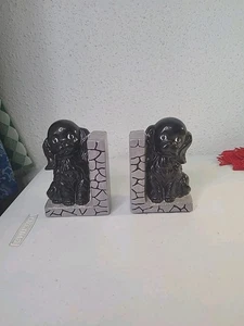 VTG Dog Bookends Set of 2 Ceramic Figurines Black Poodle Spaniel Labradoodle - Foto 1 di 12