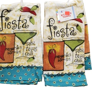 Set of 2 Same Kitchen Terry Towels(15"x25") SUMMER FIESTA MARGARITA & PEPPERS,AM - Picture 1 of 14