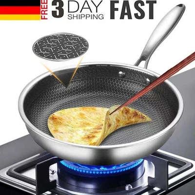 Edelstahl Bratpfanne mit Wabenstruktur Antihaftbeschichtung Kratzfest Extratief - Bild 1 von 4