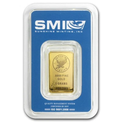 5 gram Gold Bar - Sunshine Minting New Design (In TEP Packaging) - Image 1 of 4