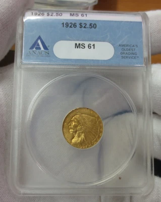 1926 $2.50 Gold Indian Quarter Eagle MS61 ANACS Gen 8.0 - Image 1 of 4
