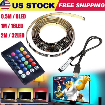 5V USB LED Strip Lights Waterproof TV Back Light 5050 RGB Color Changing+ Remote - Image 1 of 4