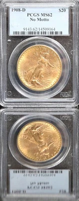 1908 D G$20 Gold St. Gaudens Liberty Double Eagle Coin ~ PCGS MS62 Free Shipping - Image 1 of 4