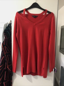 F&F Size 8 Pit To Pit 17 inch Red Cut-Out Shoulder Detail Side Slits Jumper - Picture 1 of 7