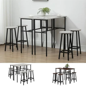 6-Piece Industrial Bar Table Set, 2 Breakfast Tables with 4 Stools - Picture 1 of 23