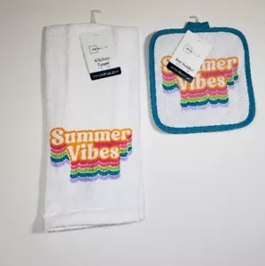 "Summer Vibes" Bright colors Kitchen Stove Dish Hand Towel Set of 2 - Picture 1 of 2