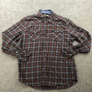 Dukes Bark Shirt Mens Large Red Blue Pearl Snap Long Sleeve Western Rodeo - Picture 1 of 9