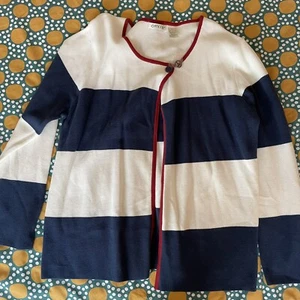 Orvis Womens Open Front Cardigan Unworn Blue White Stripe Hoop Unworn Size L - Picture 1 of 5