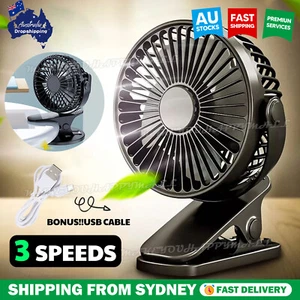 Portable 360° Mini Fan Travel Rechargeable USB Clip On Desk Fan Pram Cot Car AU - Picture 1 of 12