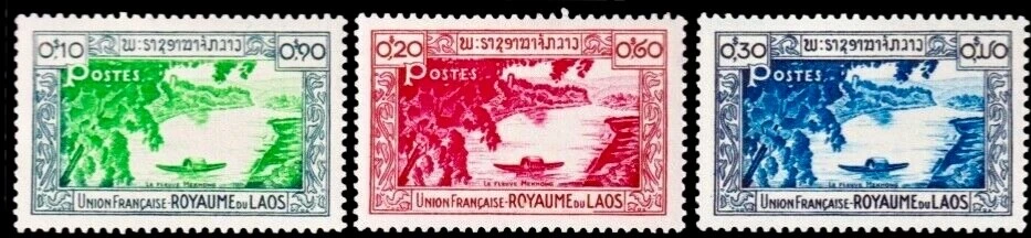Laos #YT0001-YT3 MDG 1952 orilla del río Mekong primera emisión definitiva [1-3] Foto 1 de 1