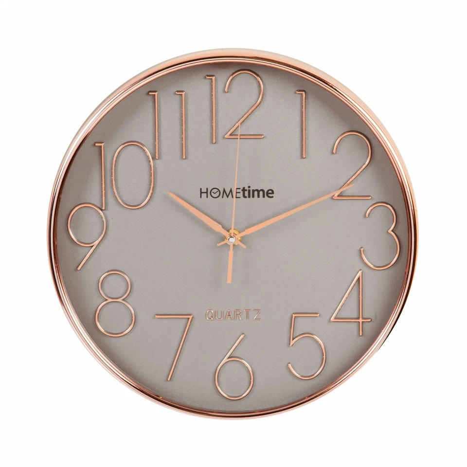 Hometime Round 30cm Wall Clock Rose Gold Effect With 3D Raised Numbers - Image 1 of 1