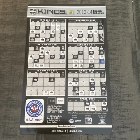 Los Angeles Kings 2013-14 Magnet Season Schedule LA Kings Stanley Cup Champions Cover