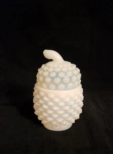 Antique Baccarat French Ananas White Opaline Lidded Jar Pearl Hobnail  - Picture 1 of 12