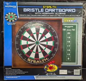 Bullshooter 18" X 1.5" Bristle Dart Board w/Cabinet, Scoreboard, & Steel Darts - Picture 1 of 4