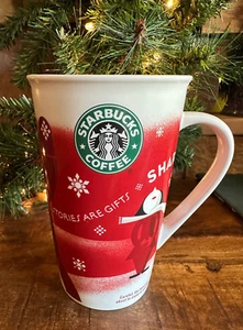 2010 Starbucks Red Christmas 16oz Tall Coffee Cup/Mug Stories are Gifts & Share - Picture 1 of 6