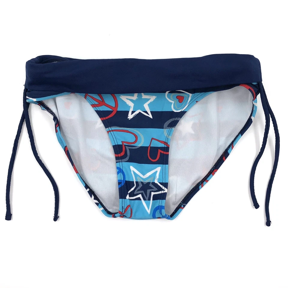 Traje de baño Justice Girls parte inferior de bikini talla 12 azul a rayas corazones signos de paz Foto 1 de 4