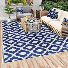 Outdoor rug Patio 5x7'  blue Reversible Mat Waterproof Plastic Straw rv Camper