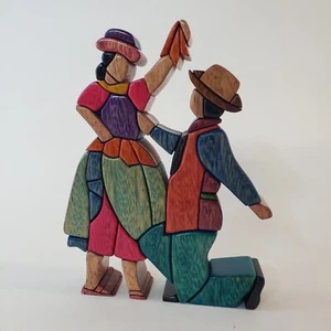 Marinera Del Ande Dance Multicolor Wood Sculpture Handmade Peru Barrow 8" - Picture 1 of 8
