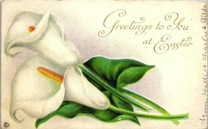 Hermosa postal de Pascua de colección Calla Lily arte tarjeta Skecher 1919 - Imagen 1 de 4