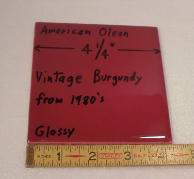 1 pc. *Vintage Borgoña* Azulejo de cerámica brillante de American Olean 4-1/4" Nuevo de Lote Antiguo Foto 1 de 4