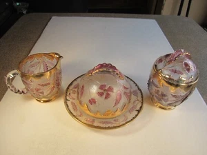 EAPG US Glass Delaware Amethyst/Maidens Blush Stain & Gilded Cream Sugar Butter - Picture 1 of 15