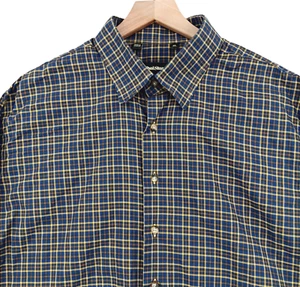 Paul Stuart Dress Shirt Mens XXL Blue Plaid Cotton Button Long Sleeve Casual 54" - Picture 1 of 12