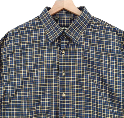 Paul Stuart Dress Shirt Mens XXL Blue Plaid Cotton Button Long Sleeve Casual 54" - Image 1 of 4