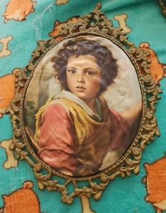 Vintage Kunst Dekor Bild Seide seltene Frau ln a Bronze Rahmen 13x10 - Bild 1 von 6