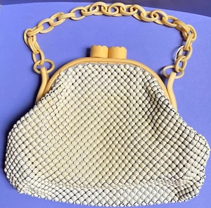 WHITING AND DAVIS BAKELITE CHAIN AND CLASP ALUMESH PURSE NEVER USED 1940'S - Picture 1 of 7