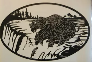 (2) BEARS WATERFALL DECALS VINYL GRAPHIC RV CAMPER MOTOR HOME TRAILER BASS - Bild 1 von 3