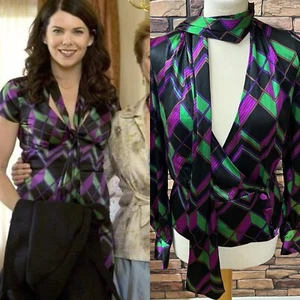 Geometrische Seidenbluse ASO ALT SLEEVE Lorelai Gilmore Größe XS - siehe Beschreibung - Bild 1 von 9