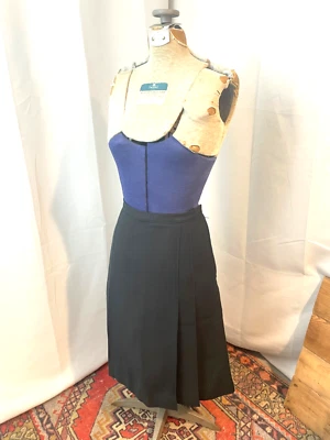 Black Gabardine Pleated Skirt 1940s 50s Italian Vintage Rockabilly Pinup XS - Image 1 of 4