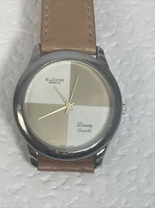 Reloj suizo de cuarzo Eldor Geneve Dinasty #6210 PDG correa de cuero marrón batería nueva - Imagen 1 de 8