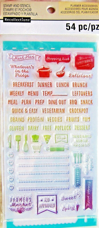 Recollections Planner Accessories Stamp & Stencil Set Menu Meal Theme 501848
