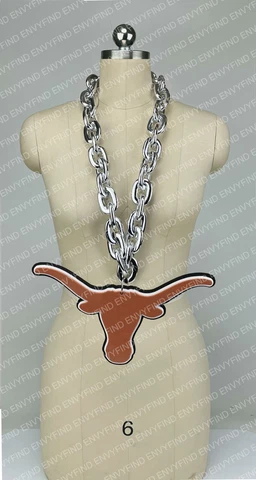 New TEXAS LONGHORNS SILVER Jumbo Black Big Fan Chain Necklace Foam USA Cover