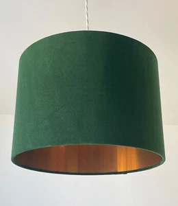 Lampshade Forest Green Velvet Brushed Copper Drum Light Shade - Picture 1 of 12
