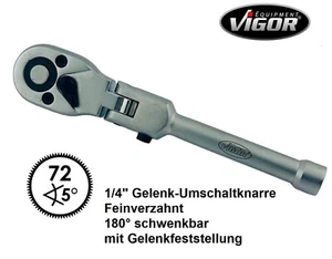 Vigor Gelenk-Umschaltknarre 1/4" Gelenk Knarre Ratsche feinverzahnt schwenkbar - Bild 1 von 13