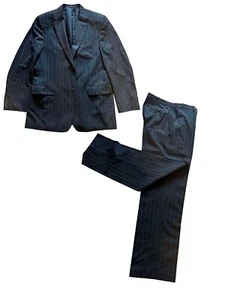 EXPRESS Director Black Pin Striped Suit 44L Wool Jacket and Pants 34/34 - Picture 1 of 10
