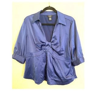 Bob Mackie Silky Royal Blue Ladies V-Neck Side Zip Stretch Top SIZE XL - Picture 1 of 8