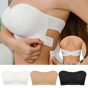Womens Padded Basic Stretch Strapless Crossed Back Tube Bra Top Bandeau S-XL - Bild 1 von 15