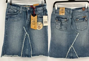 Deadstock Vintage Y2K 2000s midi blue jean raw hem fringe denim skirt sz 29 NWT - Picture 1 of 17