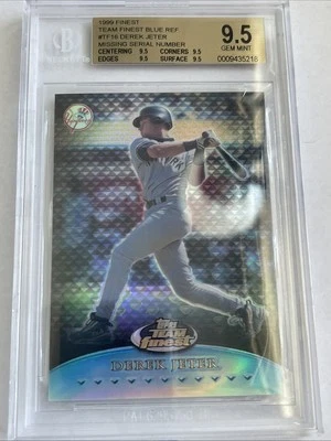 1999 FINEST TEAM FINEST BLUE REFRACTOR DEREK JETER MISSING SERIAL #  BGS 9.5 GEM - Image 1 of 3
