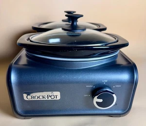 Crock-Pot Hook Up Double Oval Slow Cooker 2.5 Qt Units with Lids Black - Picture 1 of 7