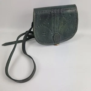 Handmade Artsy Tooled Leather Shoulder Bag Satchel Floral Boho Indie green - Picture 1 of 10