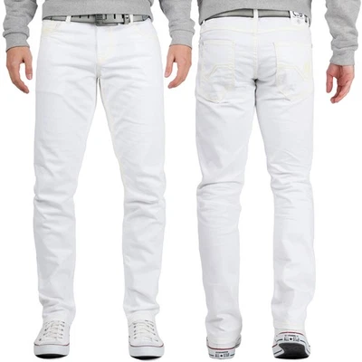 Pantalones de mezclilla para hombre Cipo & Baxx blancos ajustados cintura regular 5 bolsillos cremallera contraste droga Foto 1 de 4